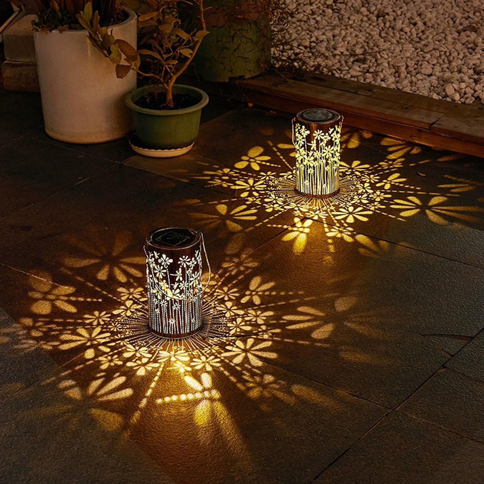 Outdoor Lighting Pathway - Lanternas solares coloridas de metal em